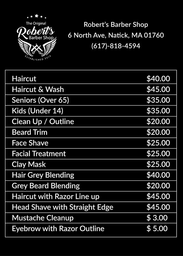 Original published Robert’s Barber Shop price board